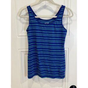 Apt. 9 Essentials Blue & Teal Striped Tank Top Scoop Neck Cotton Modal Blend EUC